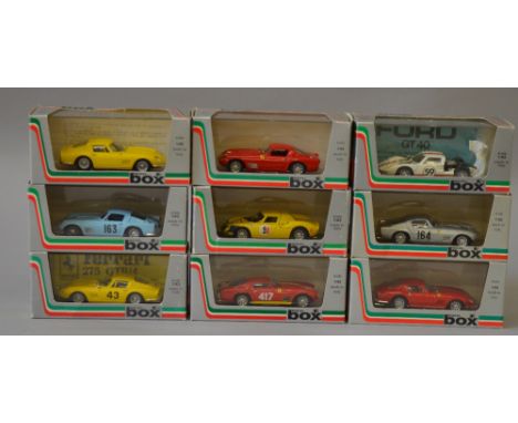 9 Model Box diecast models, mostly ferrari, boxed.