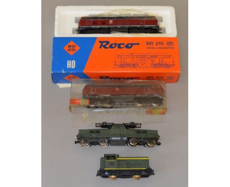 H0 Scale. 4 x locomotives. Jouef SNCF 0-4-0 shunter, Jouef SNCF pantograph loco, Roco 4151A German DB diesel (boxed loose win