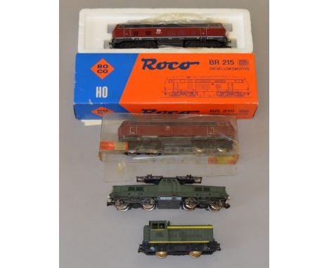 H0 Scale. 4 x locomotives. Jouef SNCF 0-4-0 shunter, Jouef SNCF pantograph loco, Roco 4151A German DB diesel (boxed loose win