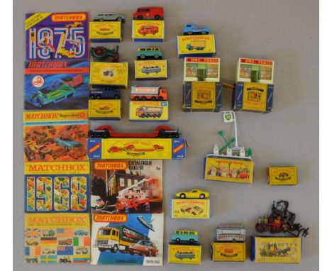 Approx 15 Matchbox Lesney models, boxed including 1 empty box. Together with a quantity of vintage catalogues mainly form 60s