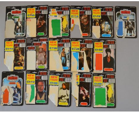 16 vintage Star Wars card backs, missing bubbles and figures, mostly last 17.