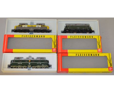 H0 Scale. 3 x Fleischmann electric pantograph locomotives. 4370 Swiss Railways 11412 green livery, 4330 German DB green liver