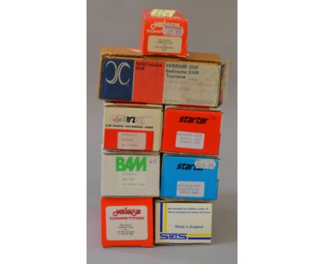 8 unbuilt Provence Moulage model car kits, including Porshe, Jaguar and Alfa Romeo examples. Appear complete.