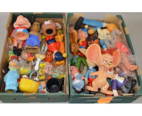 Quantity of assorted bendy and plastic toys including money banks, mostly vintage and TV related examples (25+)