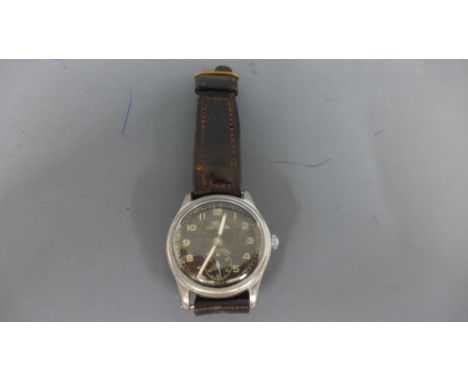 A German WWII Arsa Wasserdicht Stossgesichert wristwatch circa 1940's, black circular dial with Arabic numerals, subsidiary s