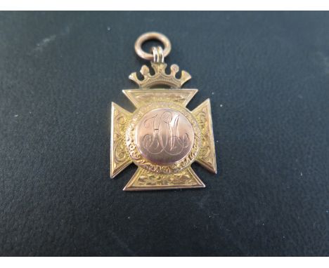 A 9ct gold medal fob - Issued as a prize for the Hunts Marathon Race (18 miles) 1909 - Hallmarked Birmingham 1901 - Length 3.