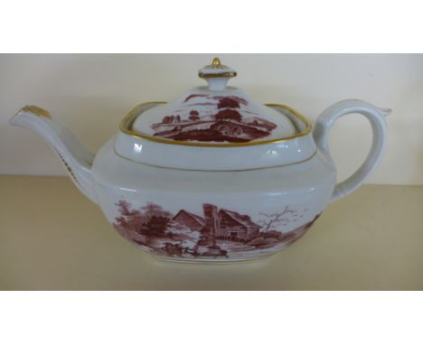 A 19th century Staffordshire transfer decorated teapot - Height 14cm - repair to finial otherwise good condition
Provenance: 