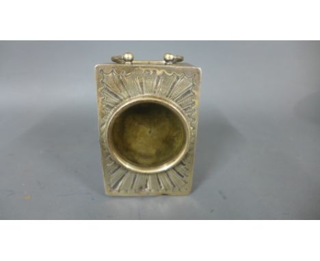 A silver hallmarked pocket watch holder in the form of a mantel clock with swing handle and engraved case, London 1897-98 - W
