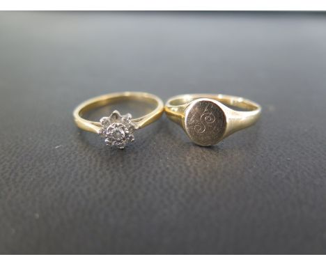 An 18ct gold diamond cluster ring - One stone deficient - Hallmarked London - Ring size M - Weight approx 2.2gms - Together w