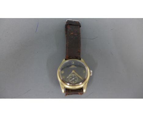 A German WWII Arsa Wasserdicht Stossgesichert wristwatch circa 1940's, black circular dial with Arabic numerals, subsidiary s