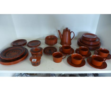 Royal Worcester Crown Ware tableware, 36 pieces and 17 pieces of Scottie Wilson ware - only four saucers and one small pot of