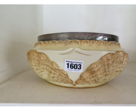 A Royal Worcester shell decorated centre bowl no 1929 with a silver rim - Diameter 25cm - slight wear to gilt but overall goo