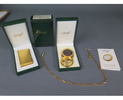 A Davidoff triple cigar plug cutter with a chain and a Davidoff gold plated Dupont lighter - both good condition with boxes, 