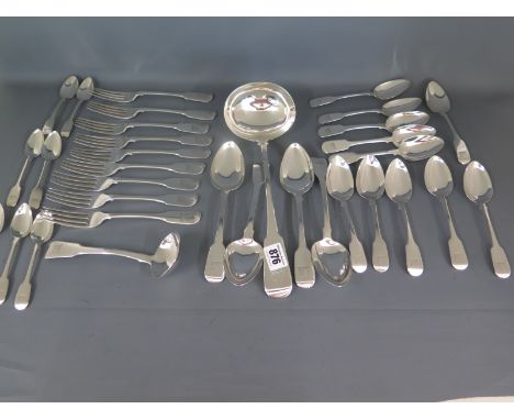 19th century silver flatware various dates and makers all engraved with a boars head including a large ladle - 33 pieces - to