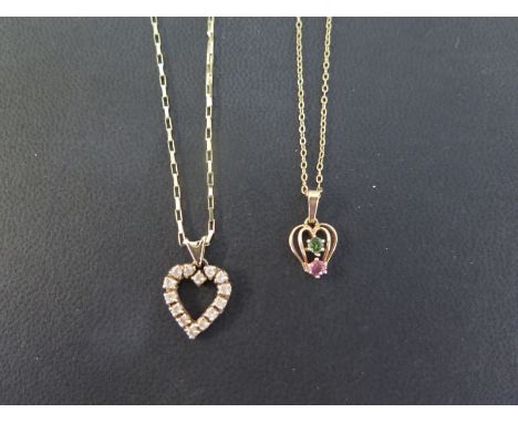 Two pendants - To include a white-gem heart pendant, length 2cms, suspended from a box-link chain, length 40cms - Together wi