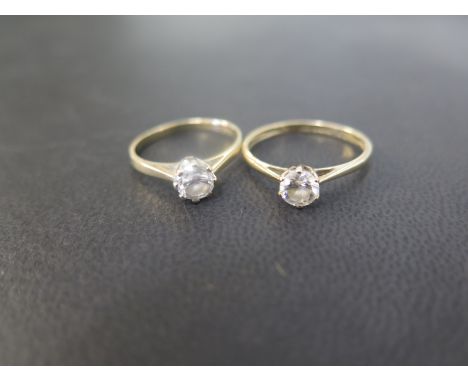 Two 9ct gold cubic zirconia single-stone rings - Hallmarked Birmingham and London - Ring sizes L and N1/2 - Weight approx 2.9