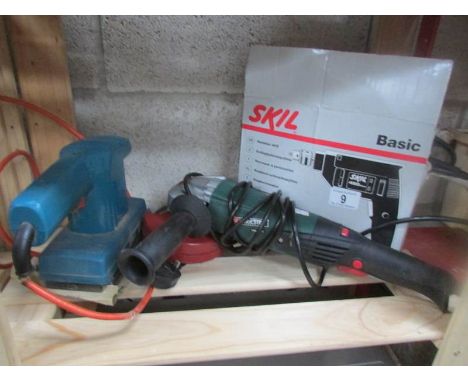3 electric power tools - drill, angle grinder and sander.