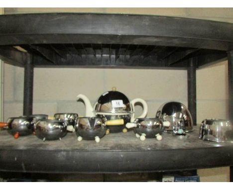 A quantity of retro metal ware including heatmaster teapot.