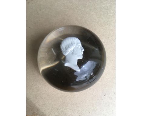 A 19th Century French Clichy Glass paperweight, with a sulphide portrait of King Henri Count of Chambord, 1820-1880. The pape