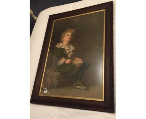 Late 1800's Oak-framed Original Print of John Everett Millais' 1886 painting 'A Child's World/Bubbles' as used by Pears in ad