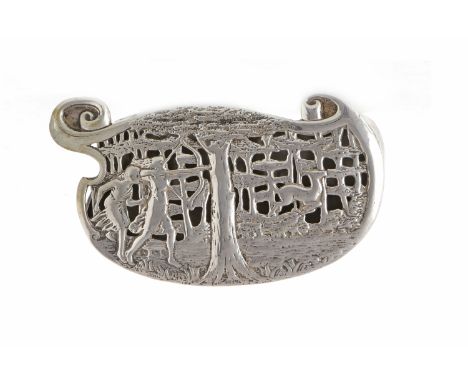 ATTRACTIVE EARLY 20TH CENTURY SILVER TRINKET BOXmaker Samuel Jacob, London 1900, of shaped oval form, with hunting scene depi