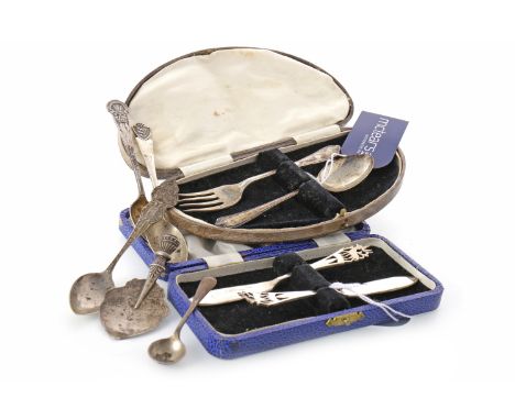 PAIR OF MID 20TH CENTURY SCOTTISH SILVER CAKE KNIVESmaker John D. McAllister, Glasgow 1946, with laser cut deer finial, each 