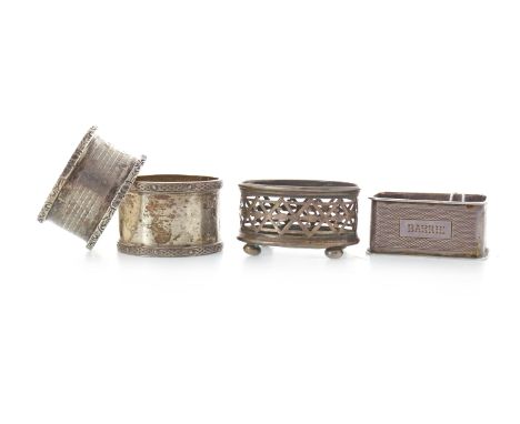 GEORGE V SILVER NAPKIN RINGmaker William Adams Ltd., Birmingham 1931, of rectangular form, 5cm long; along with circular silv