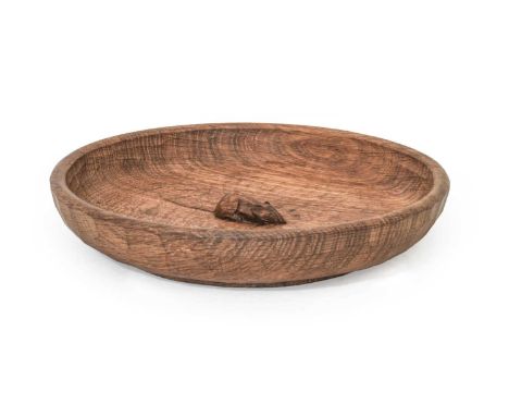 Workshop of Robert Mouseman Thompson (Kilburn): An English Oak Fruit Bowl, tooled interior and exterior, with carved mouse tr