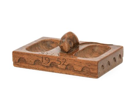 Robert Mouseman Thompson (1876-1955): An English Oak Double Pin Tray, penny moulded carved edge and SYLVIA, dated 1952, with 