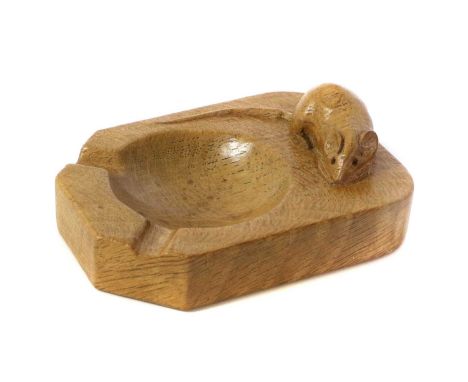Workshop of Robert Mouseman Thompson (Kilburn): An English Oak Ashtray, of standard rectangular form, with carved mouse trade