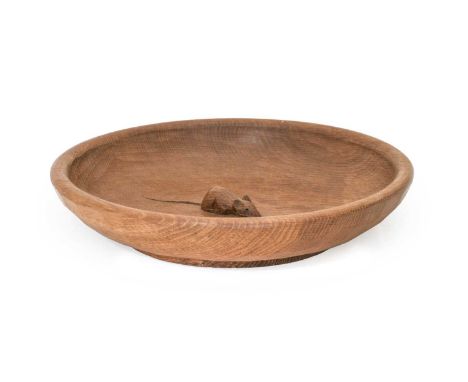 Workshop of Robert Mouseman Thompson (Kilburn): An English Oak Fruit Bowl, tooled interior and exterior, with carved mouse tr
