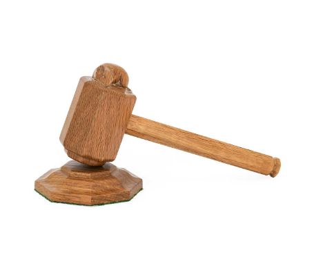 Workshop of Robert Mouseman Thompson (Kilburn): An English Oak Gavel and Block, the gavel with octagonal handle and head, wit