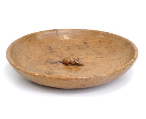 Workshop of Robert Mouseman Thompson (Kilburn): An English Oak Fruit Bowl, tooled interior and exterior, with carved mouse tr