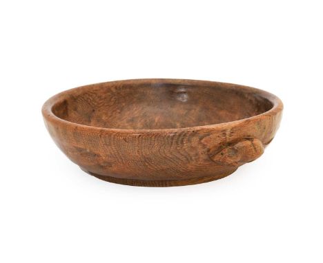 Robert Mouseman Thompson (1876-1955): An English Oak Circular Fruit Bowl, circa 1950, tooled exterior and interior, with carv