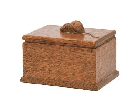 Robert Mouseman Thompson (1876-1955): An English Oak Hinged Box, lined with green baize, with carved mouse trademark,11cm wid