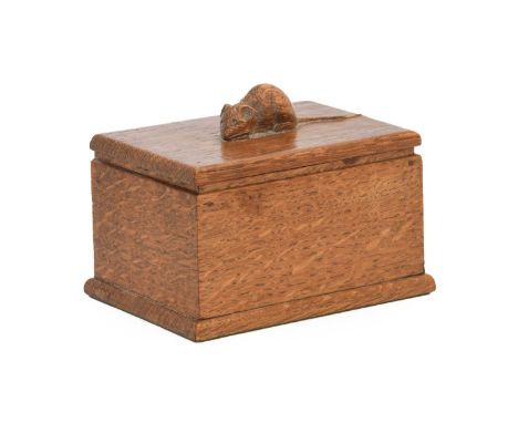 Robert Mouseman Thompson (1876-1955): An English Oak Hinged Box, lined with green baize, with carved mouse trademark,11cm wid