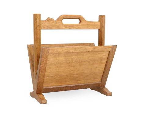 Workshop of Robert Mouseman Thompson (Kilburn): An English Oak Magazine Rack, with carrying handle between two octagonal upri