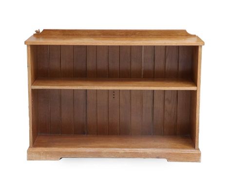 Wren Cabinet Makers: Bob Hunter (Thirlby): An English Oak Bookcase, raised upstand, adzed top, boarded back, adjustable peg s