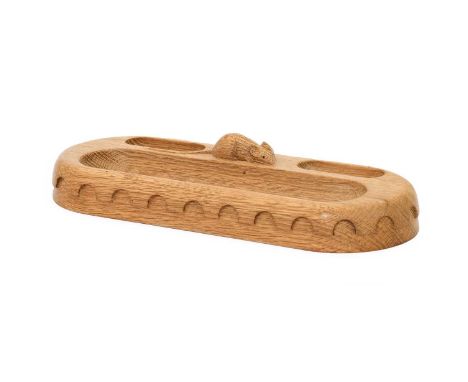Workshop of Robert Mouseman Thompson (Kilburn): An English Oak Pen Tray, oblong with penny moulding, three sections, with car