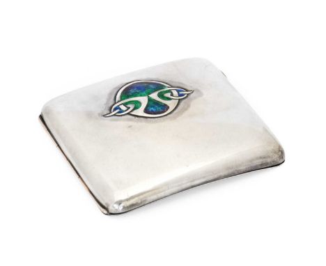 Archibald Knox (1864-1933) for Liberty &amp; Co, London: A Silver and Enamel Cigarette Case, hip fitting cushioned rectangula