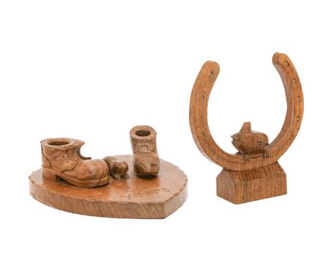 Beaverman: Colin Almack (1930-1996) (Sutton-under-Whitestonecliffe): An English Oak Match Holder, 1982, carved with a boot an