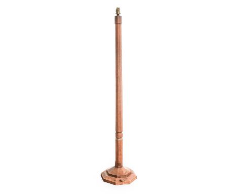 Robert Mouseman Thompson (1876-1955): An English Oak Standard Lamp, octagonal column and base, with carved mouse trademark,14