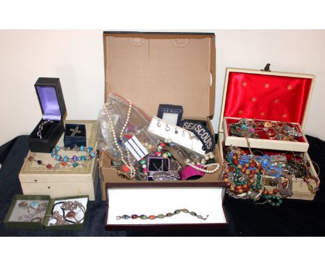 Number of cases of costume jewellery.  To include a selection of Sterling Silver Jewellery, some Silver Chains, bracelets inc