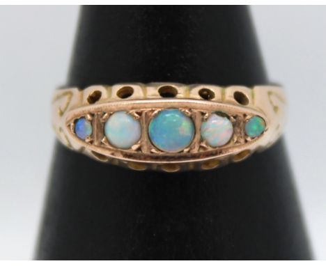 9ct Yellow Gold '375' hallmarked Imitation Opal Five Stone Ring. Chester Gold Hallmarks.  The Imitation opals are set in a bo