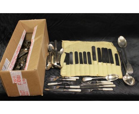 A quantity of Kings pattern flatware and other plated items to include serving spoon, ladle, Victorian fruit knives and forks