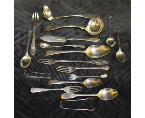 A miscellaneous selection&nbsp; of silver to include a Victorian fiddle pattern sauce ladle, London 1838, another Glasgow 186