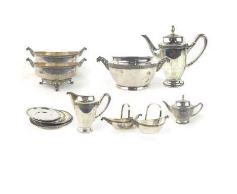 AUSTRIAN .800 SILVER SERVICE, late 19th century Vienna, comprising a large teapot, coffee pot, water jug, a pair of sauce boa