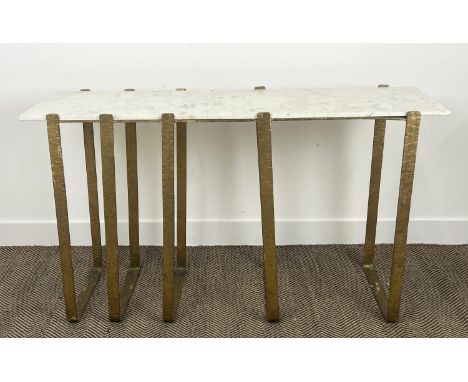 CONSOLE TABLE, Art Deco design, gilt metal base with a rectangular marble top, 76cm H x 132cm x 39cm D.