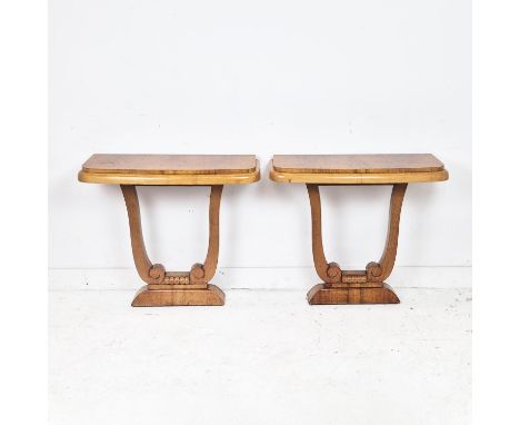 CONSOLE TABLES, a pair, Art Deco walnut, 73cm H x 84cm x 32cm. (2)