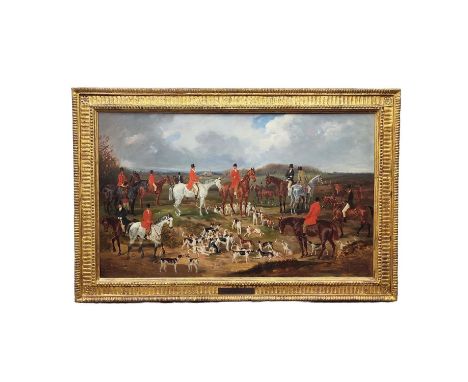 CHARLES HAMILTON (19TH CENTURY, BRITISH), THE HEREFORDSHIRE HUNT, oil on canvas, 37cm x 62cm, framed.